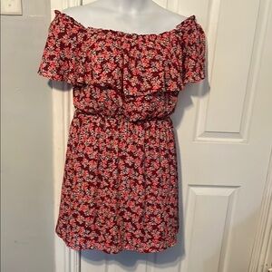 Express Red and Black Ruffled Peplum Sundress